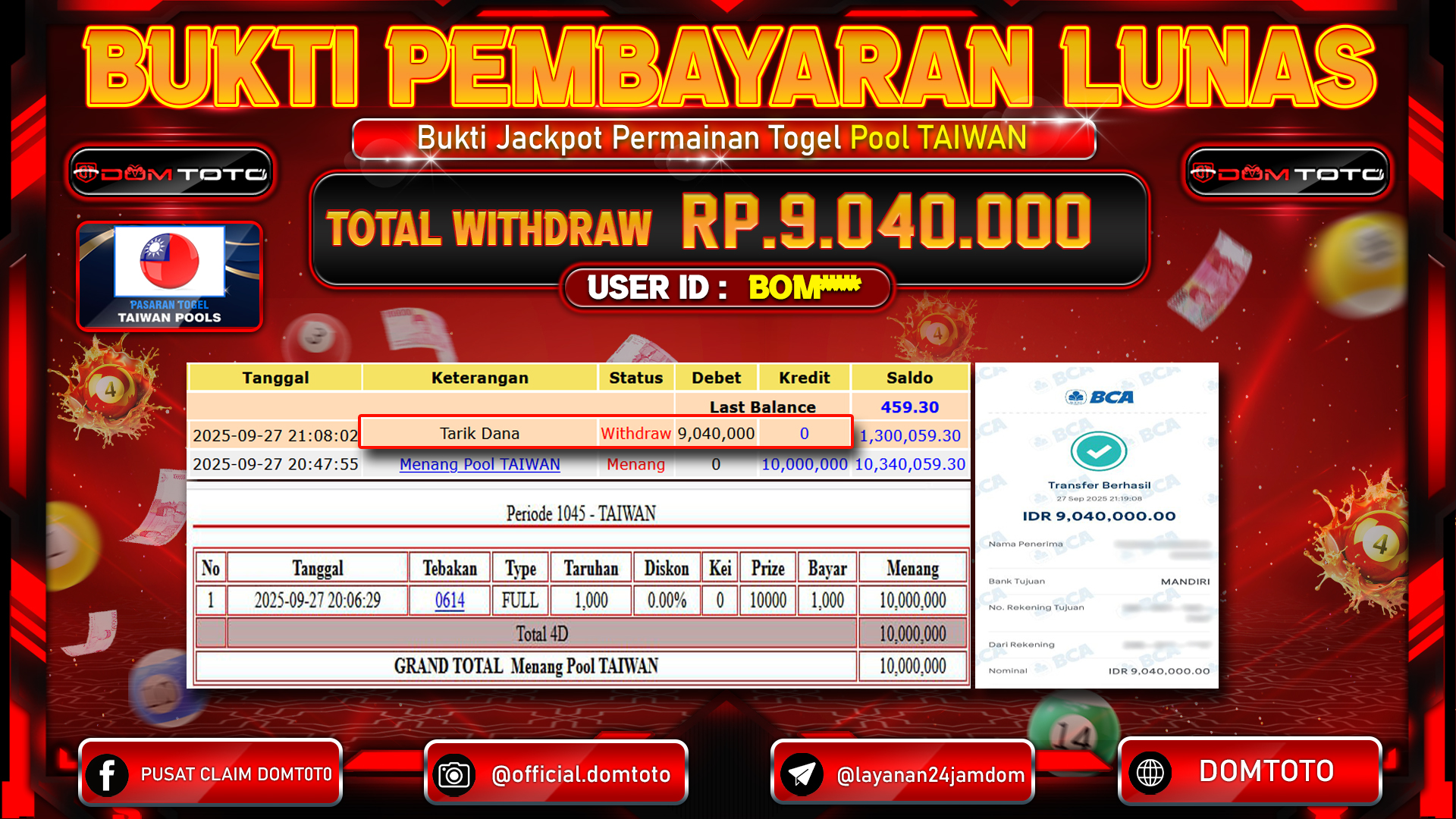 JACKPOT TOGEL PASARAN TAIWAN  27 SEPTEMBER 2025